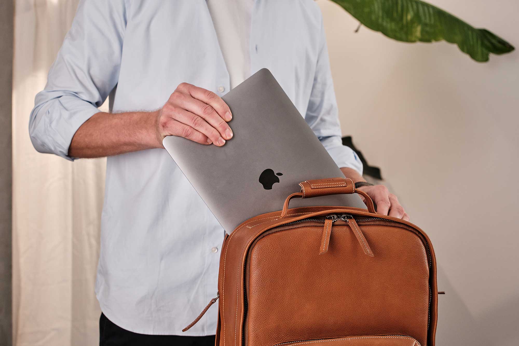 business backpacks leather Adjustable Travel Backpack The back side comes with protective padded design Leather backpack | Handmade with