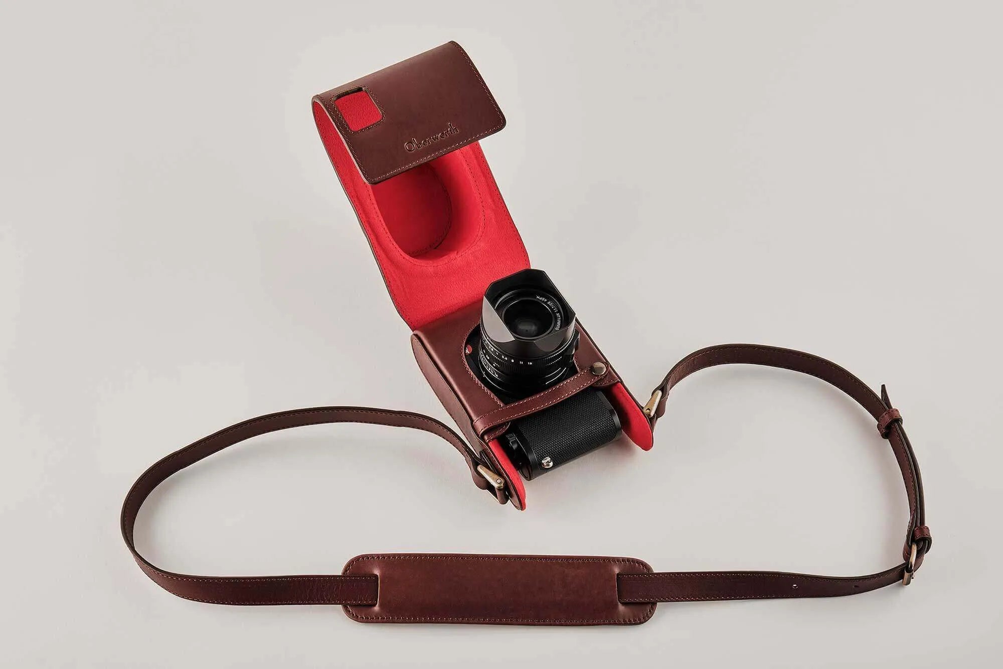 Oberwerth Half Case Crossbody Holster für Leica M und Q dunkelbraun !Messeware!
